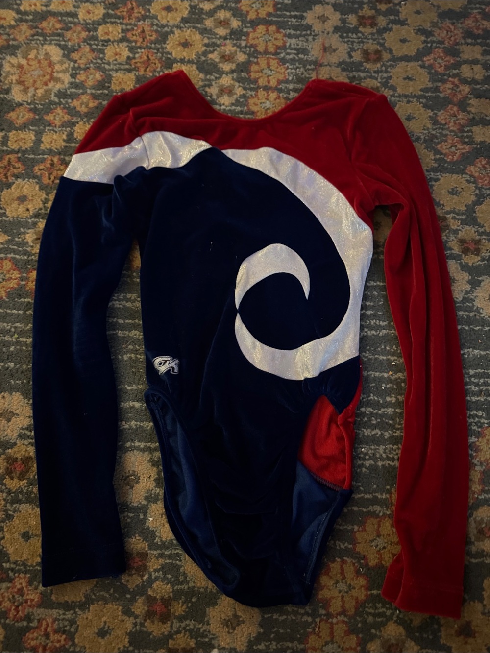 GK Red, Navy & White Velvet Gymnastics Leotard women’s size small